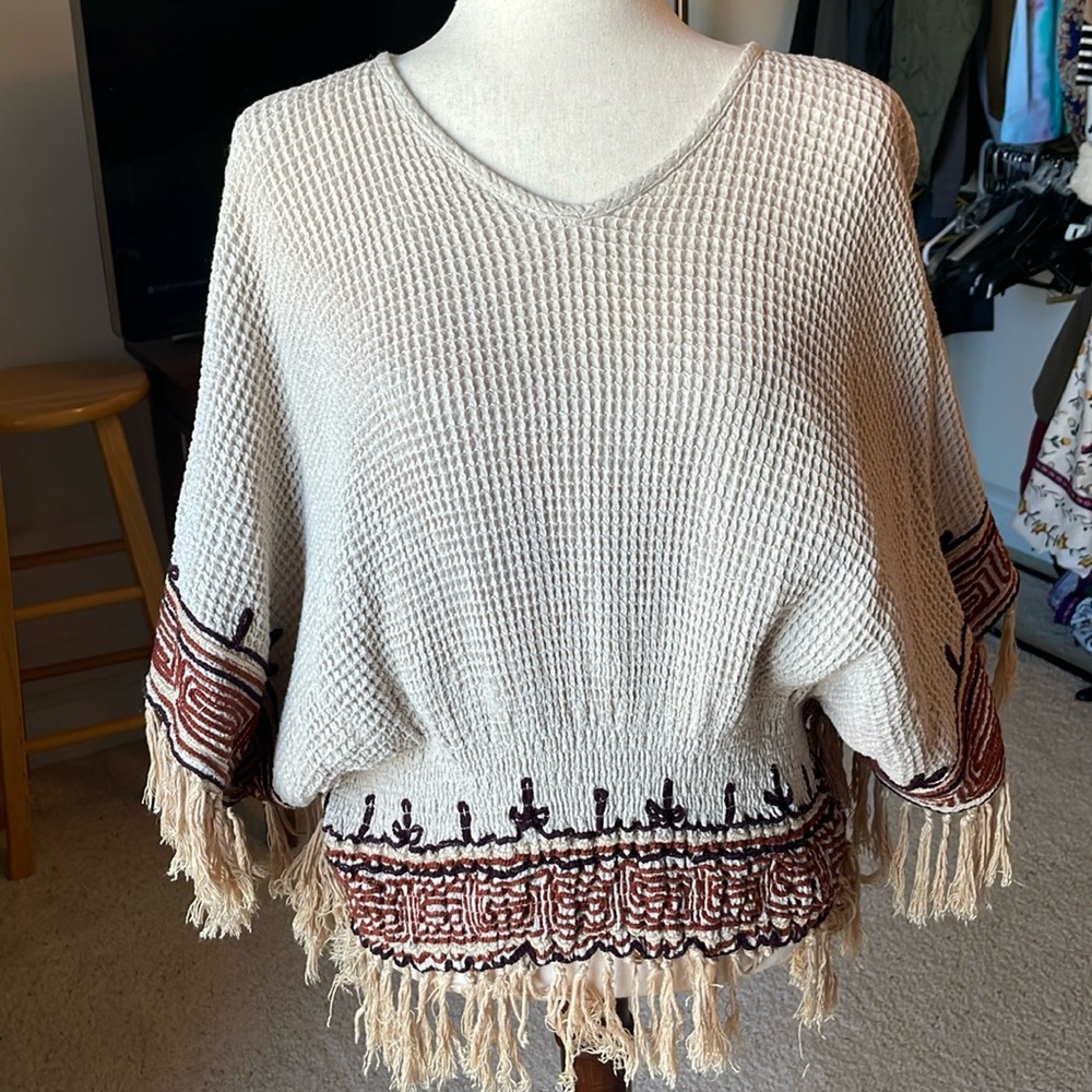 Poncho Sweater with Fringe